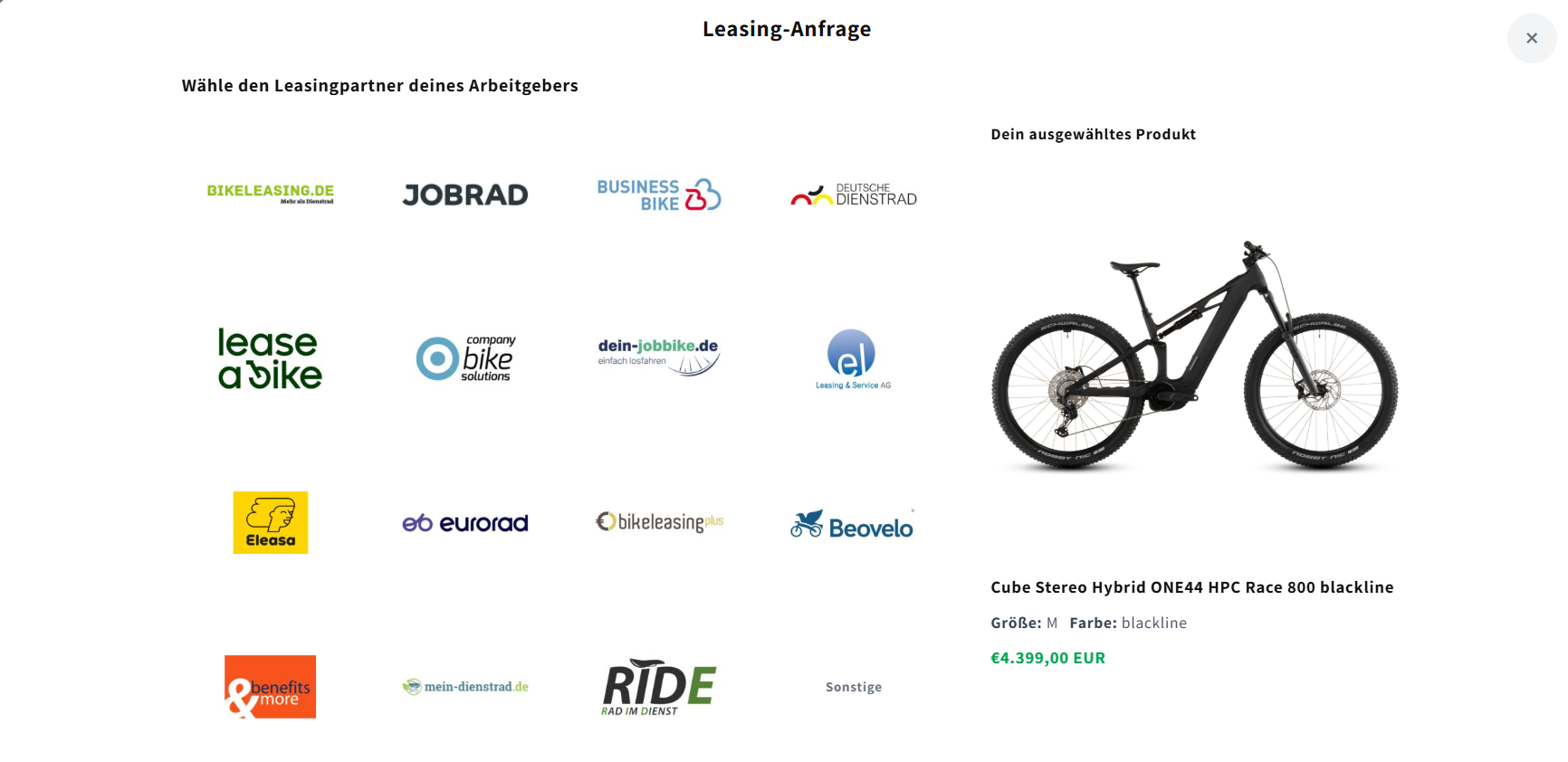 Leasing-Anfrage im Shop – Auswahl aus über 10 Leasingpartnern